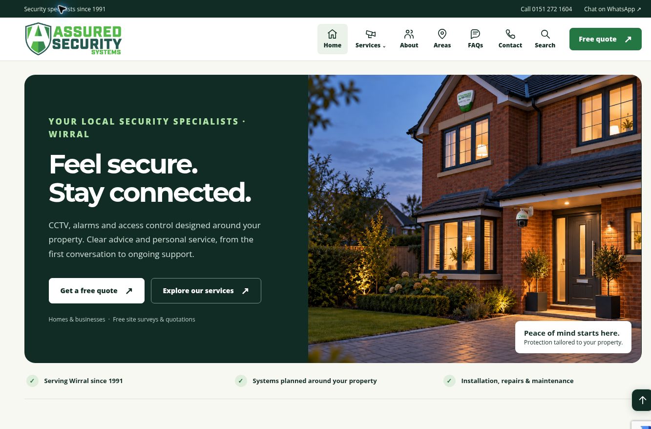 Homepage of the Assured Security Systems website, built by Chew Digital&reg;