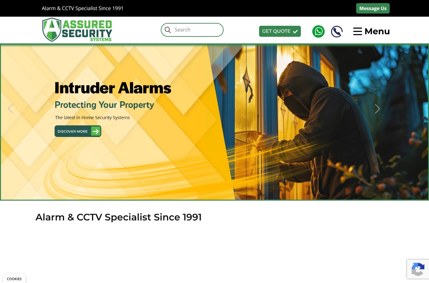 Homepage of the Assured Security Systems website, built by Chew Digital&reg;